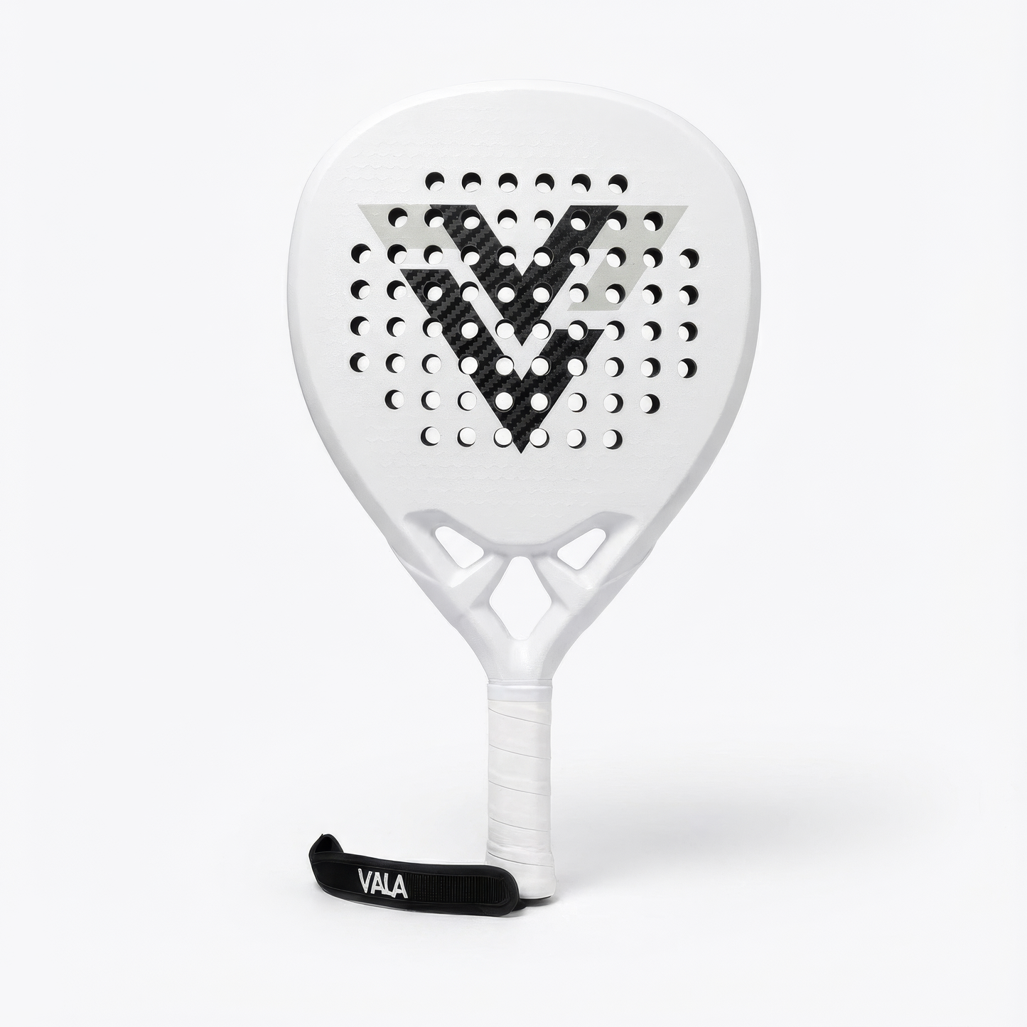 White paddle with black design on a white background