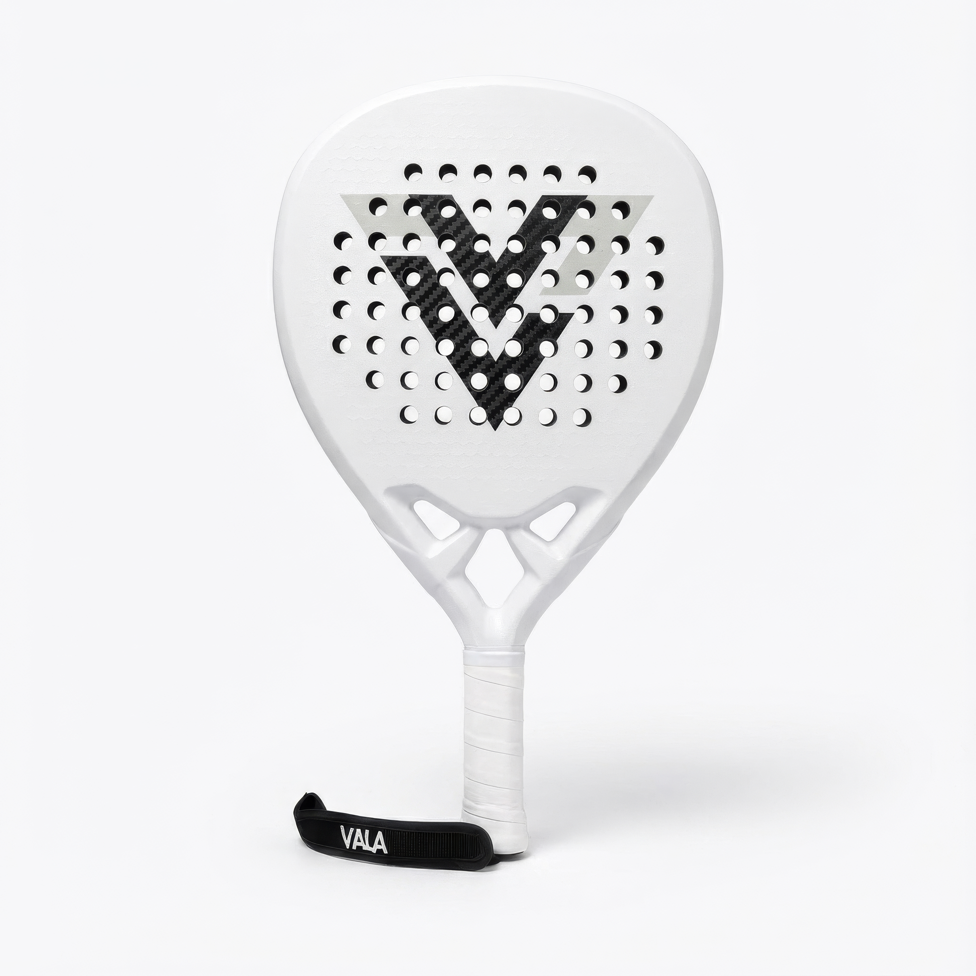 White paddle with black design on a white background