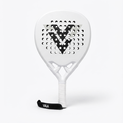White paddle with black design on a white background